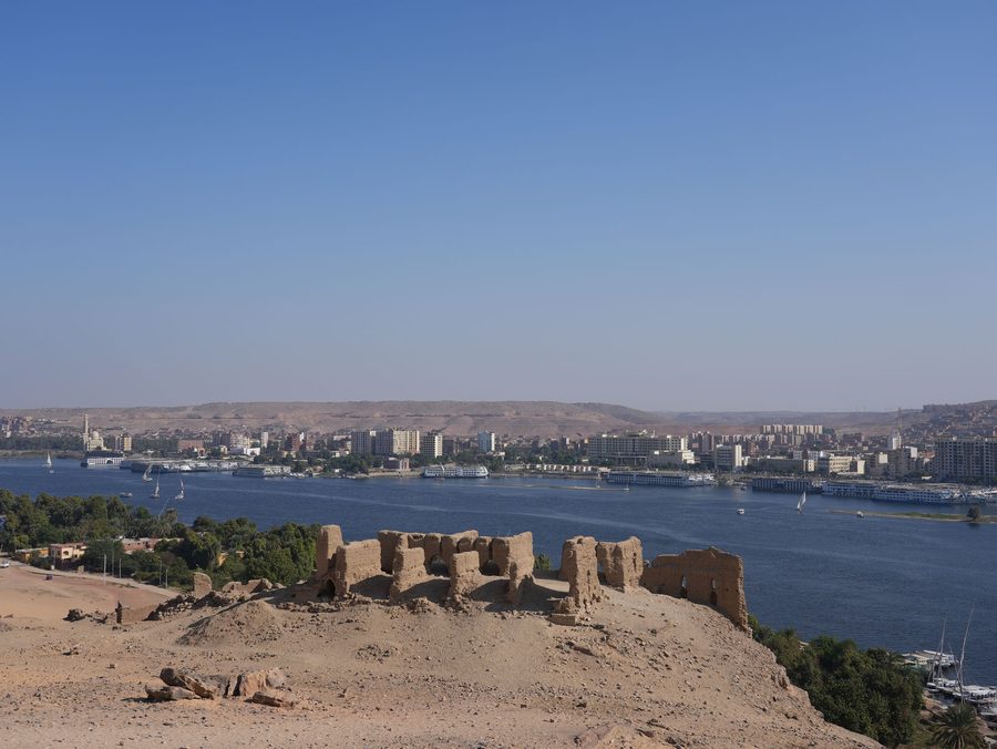 The ancient mud-brick ruins of the Monastery of St. Simeon overlooking the Nile