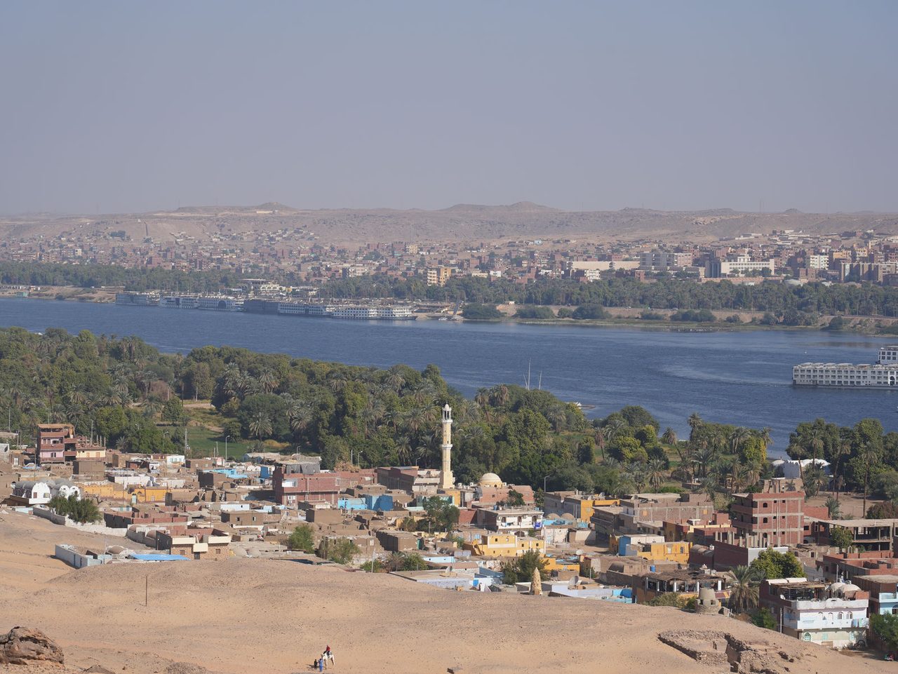 Looking down at the vibrant Nubian villages on Elephantine Island