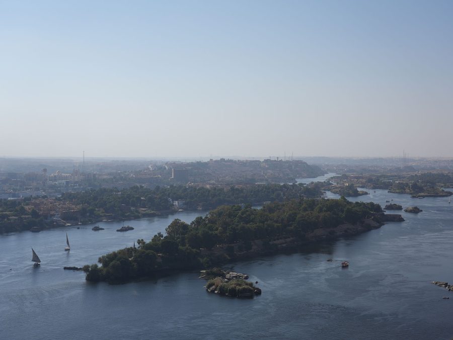 The lush green canopy of Kitchener's Island floating on the Nile