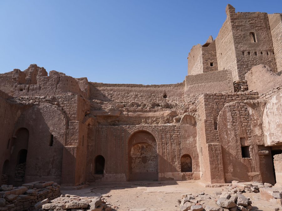 The historic courtyards and stone archways inside the Monastery of St. Simeon