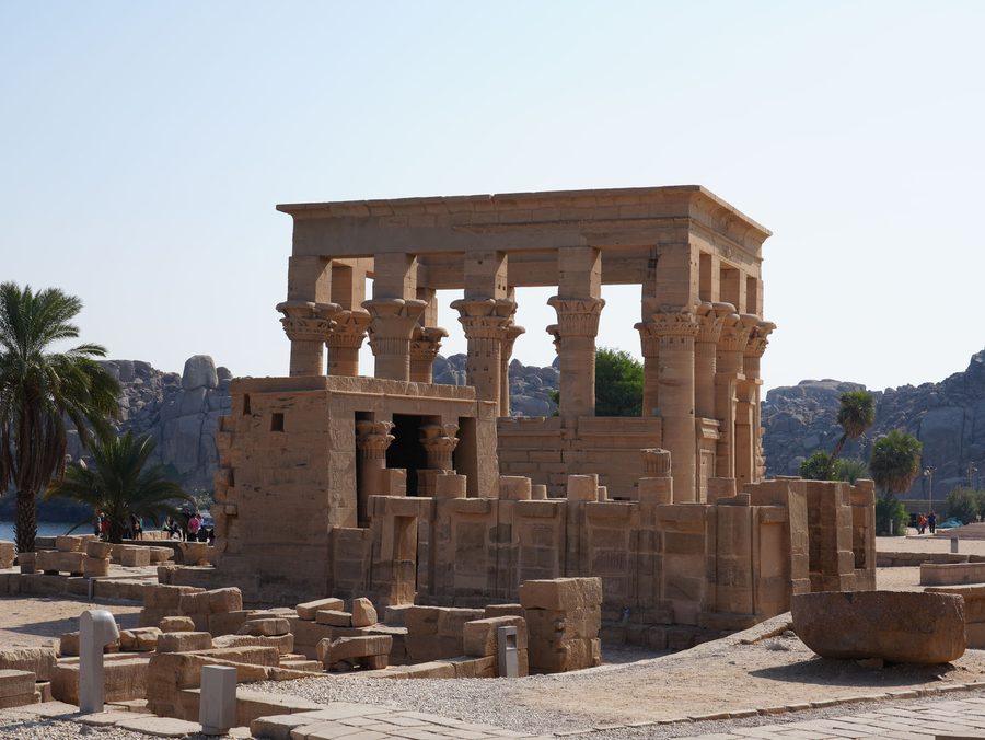 The stunning sun-drenched architecture of Trajan's Kiosk on the sacred island