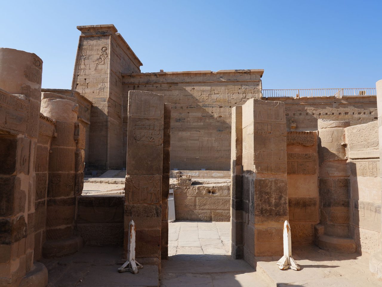 The layered stone structures and grand pylon of Philae Temple