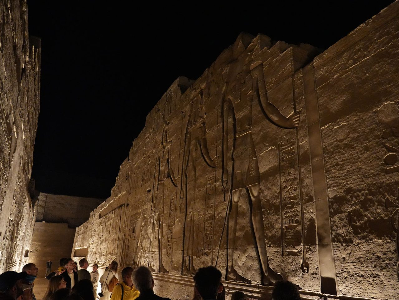 The massive and magnificent illuminated outer wall of the Temple of Kom Ombo