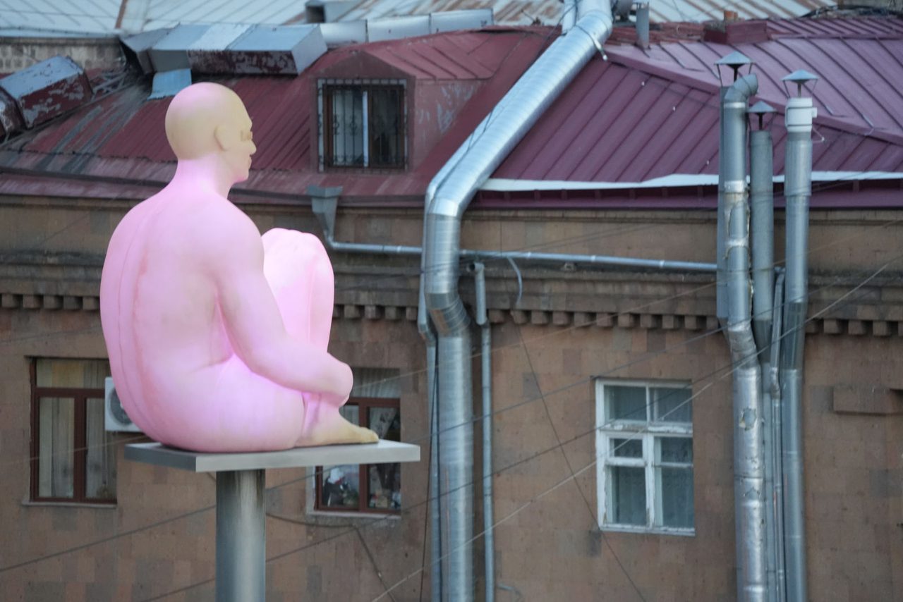 The striking pink sculpture at The Cascade
