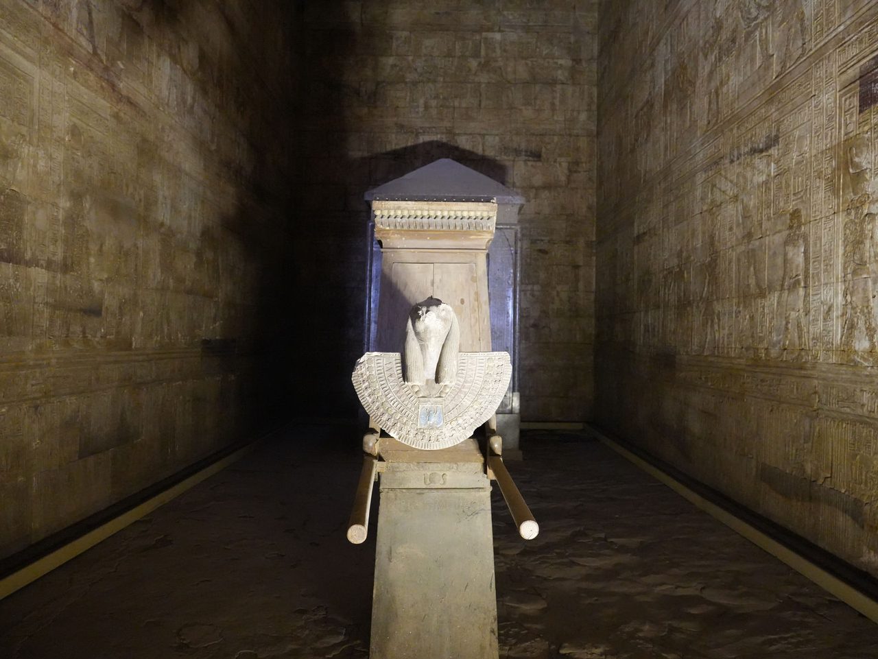 The sacred barque of Horus inside the sanctuary at the Temple of Edfu