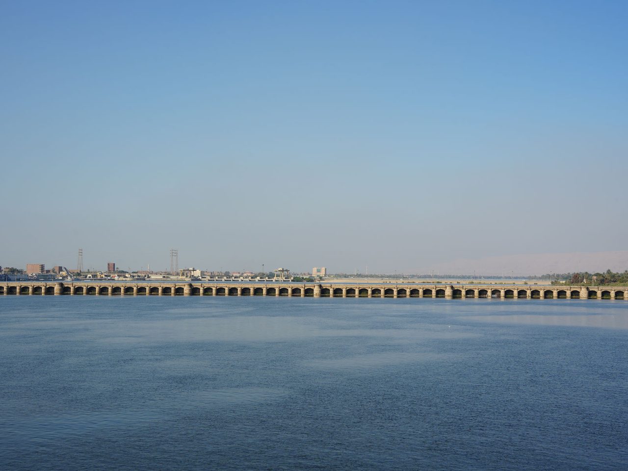 • The grand historical architecture of the Old Esna Barrage across the Nile River
