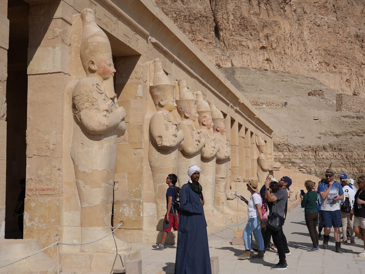 Osiride statues of Hatshepsut on the upper terrace of her Mortuary Temple