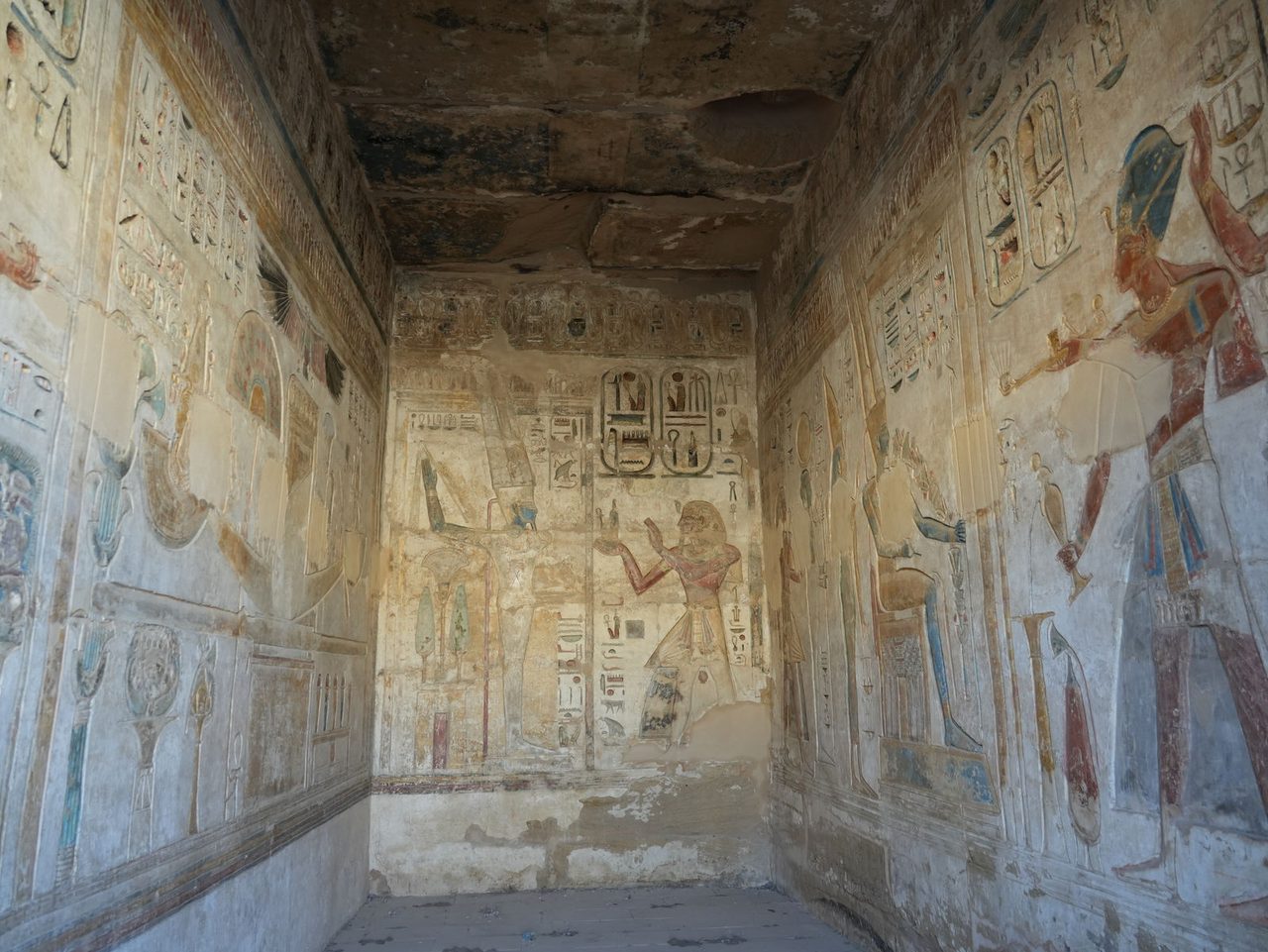 Vibrant relief carvings inside the Chapel of Amun at Medinet Habu