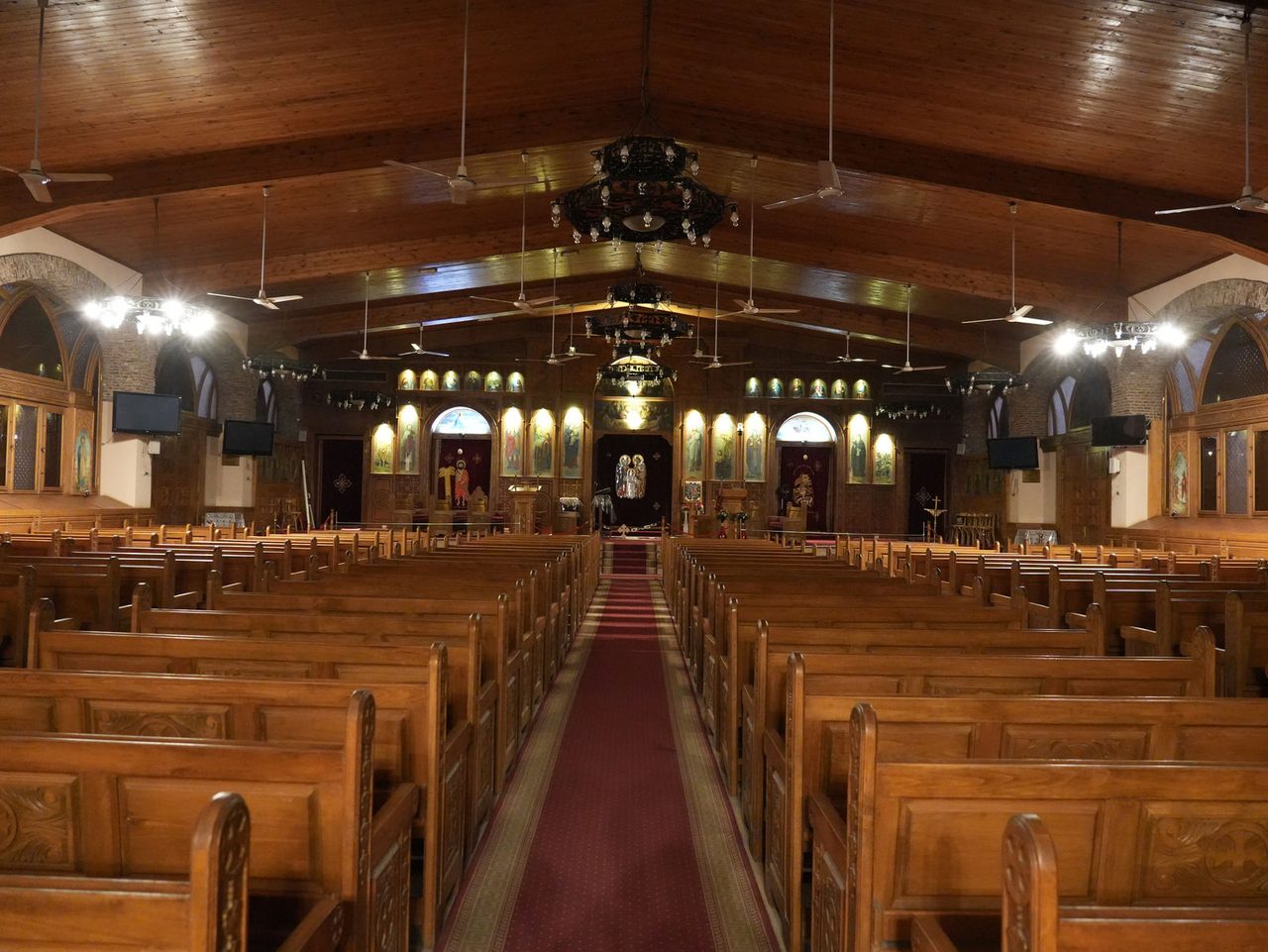 The serene wooden interior of the historic Hanging Church