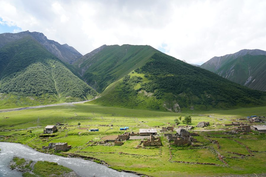 Ketrisi village and Terek River in Truso Valley