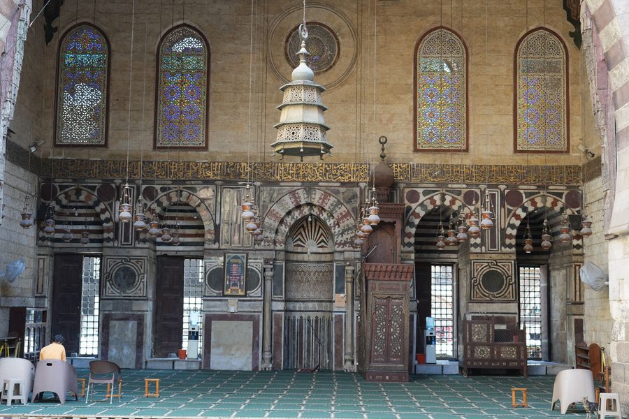 The stunning colored glass windows inside the Mosque of Sultan Al-Ashraf Barsbay