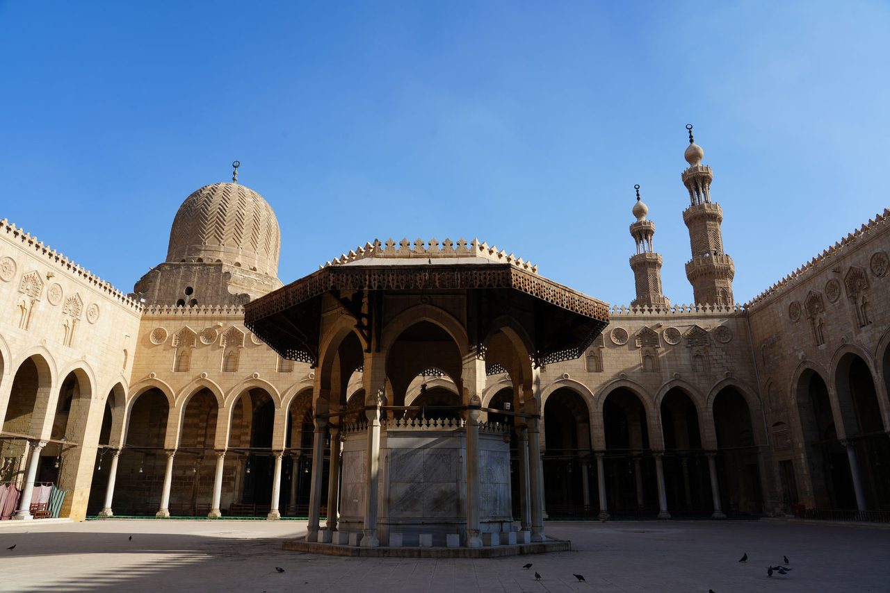 The magnificent carved dome and minarets of the Mosque of Sultan Qaytbay