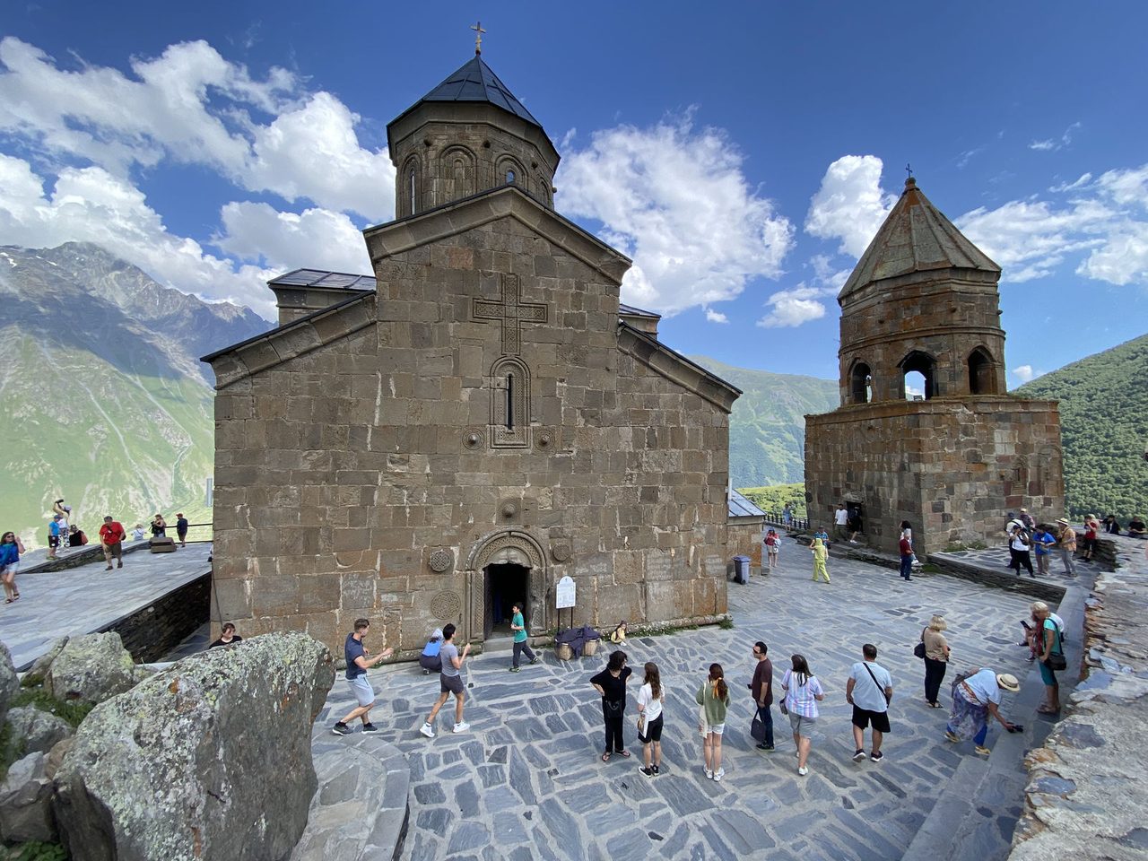 The main entrance of Gergeti Trinity Church