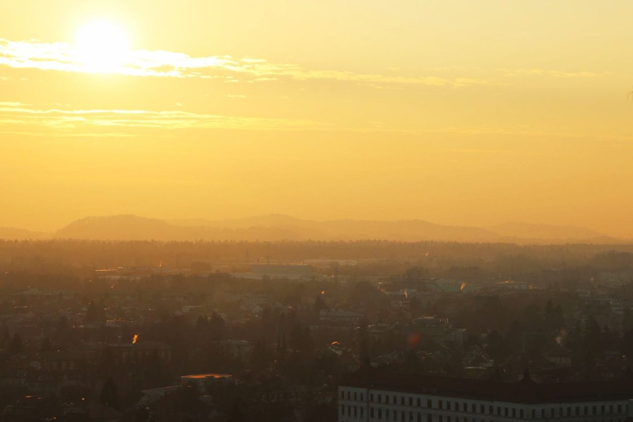 The golden sunset over Ljubljana from Ljubljana Castle