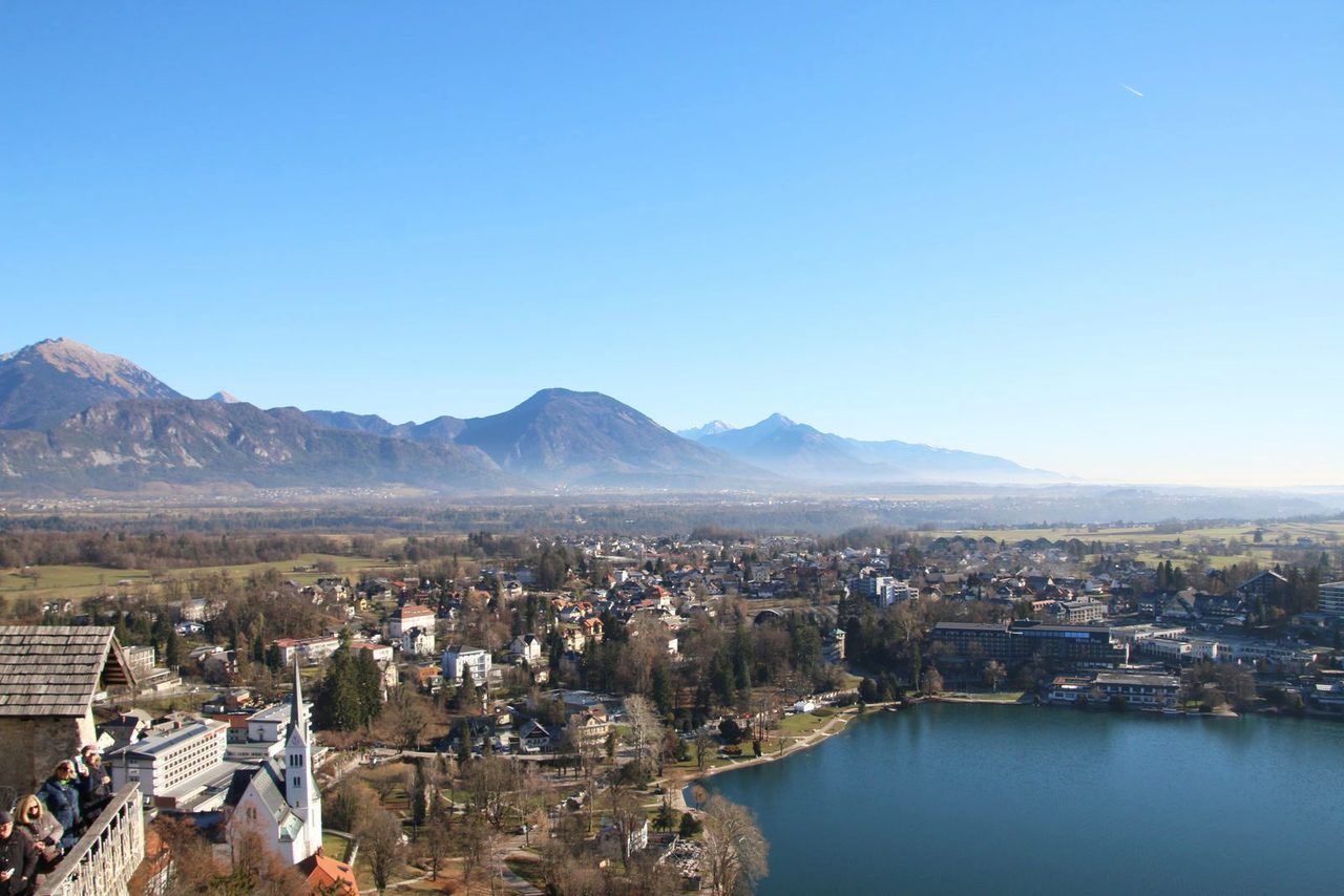 The panoramic view of Bled town from Bled Castle