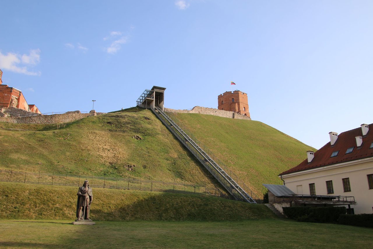Gediminas' Tower on the hill and the King Mindaugas Monument