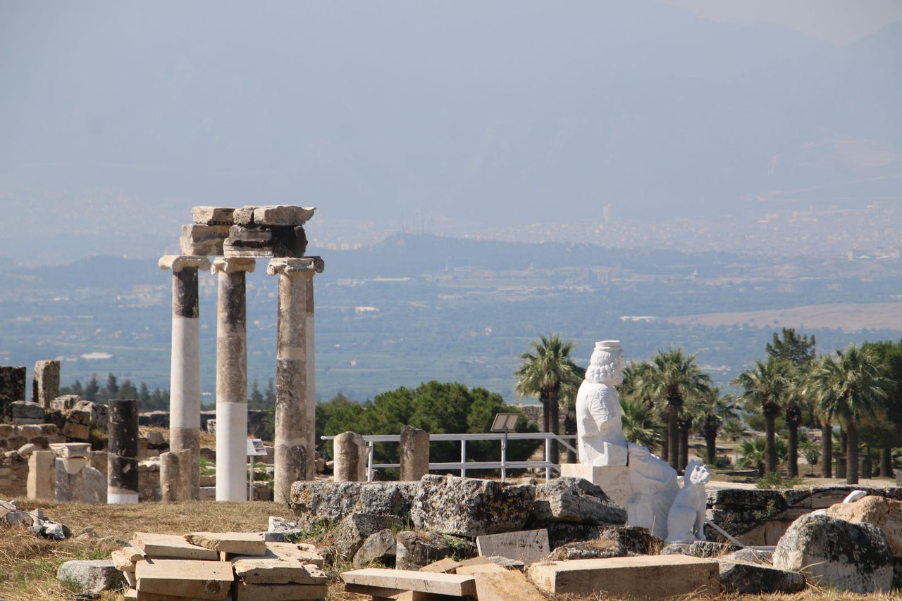 Ancient columns and statue at Hierapolis