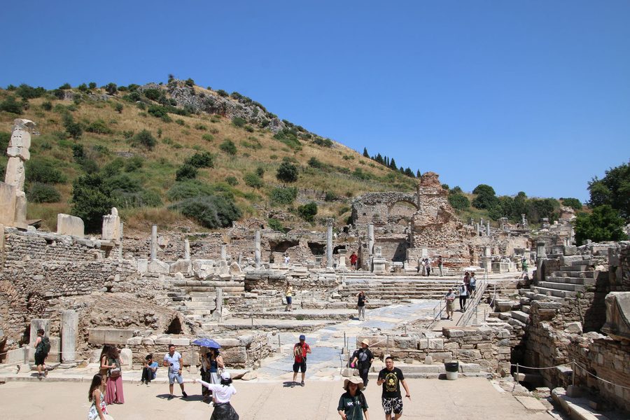 Walking down Curetes Street in Ephesus