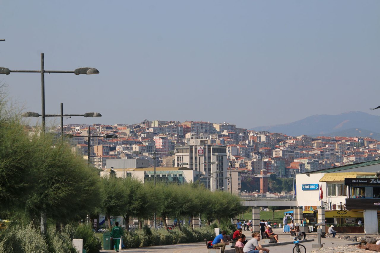 Looking at the city hills from Izmir Kordon