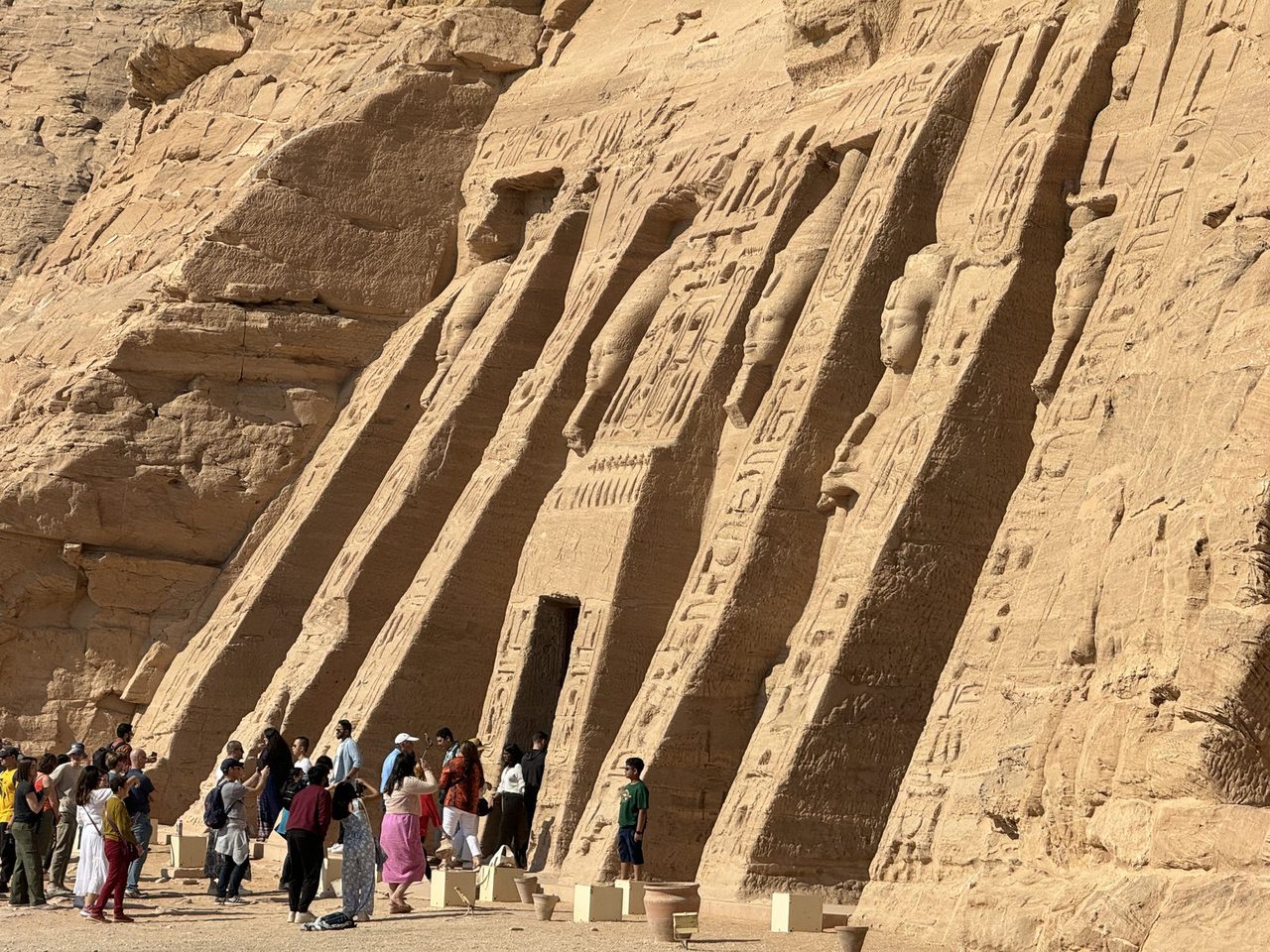 The stunning angled perspective of the rock-cut Small Temple of Abu Simbel