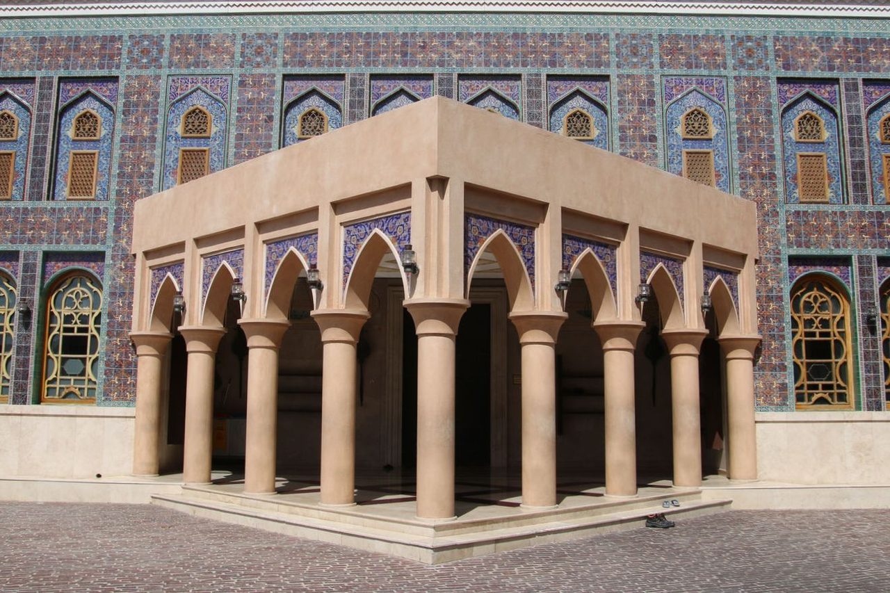 The elegant entrance of Katara Mosque