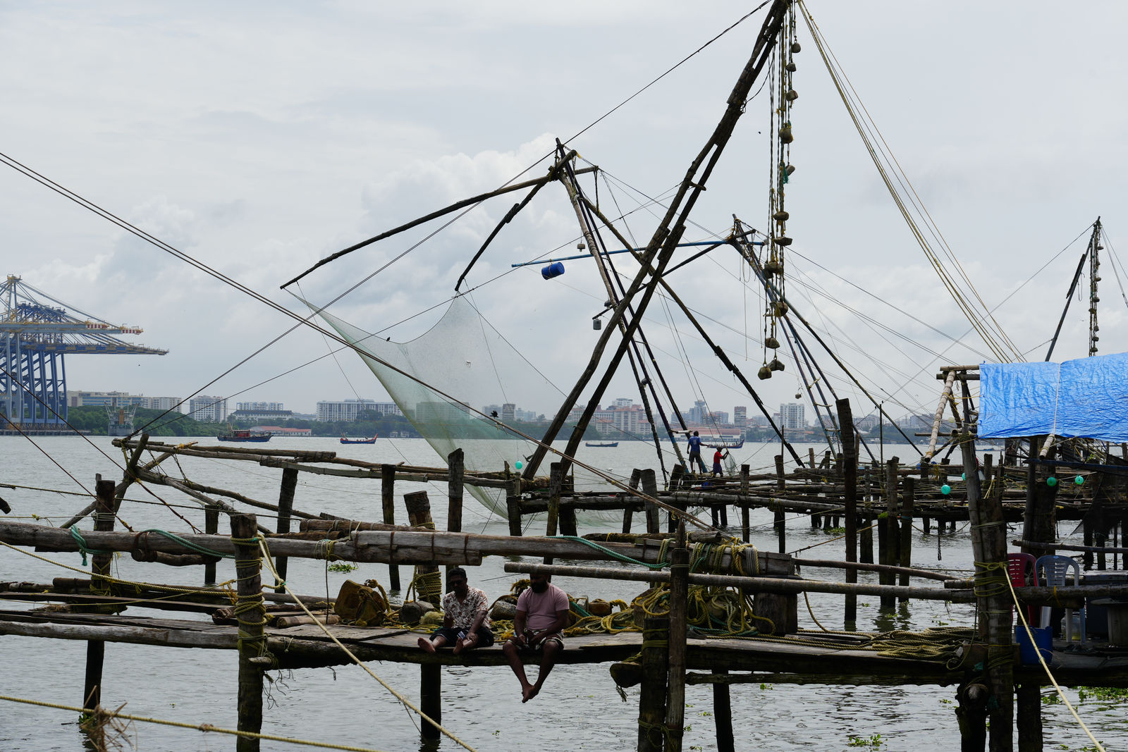 Chinese Fishing Nets with fishermen resting