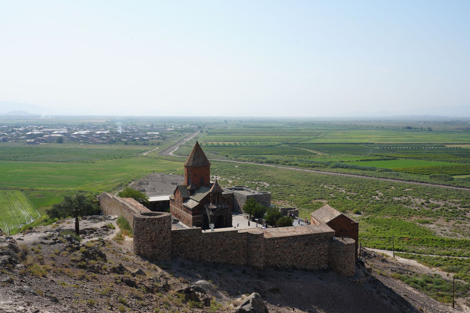 An aerial view of Khor Virap Monastery