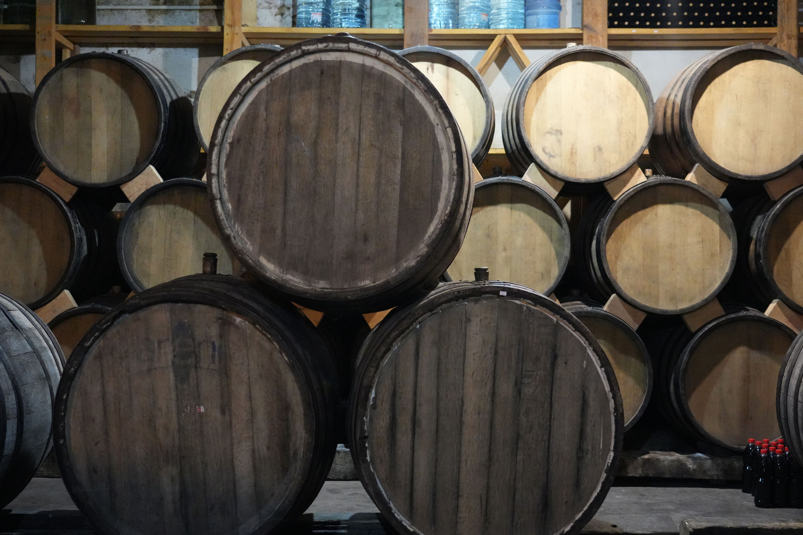 Wine barrels at a winery in Areni