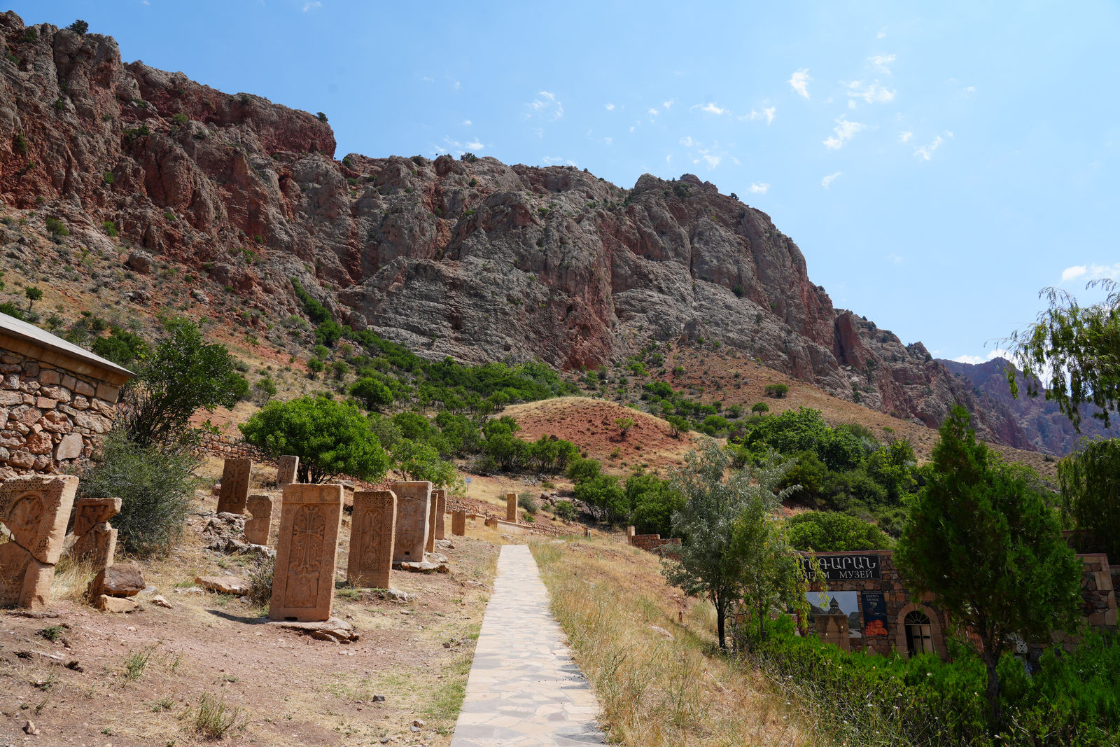 The stone path lined with ancient Khachkars at Noravank