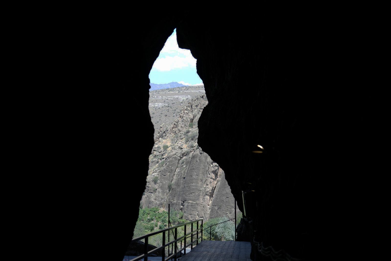Looking out from the cave at Geghard Monastery