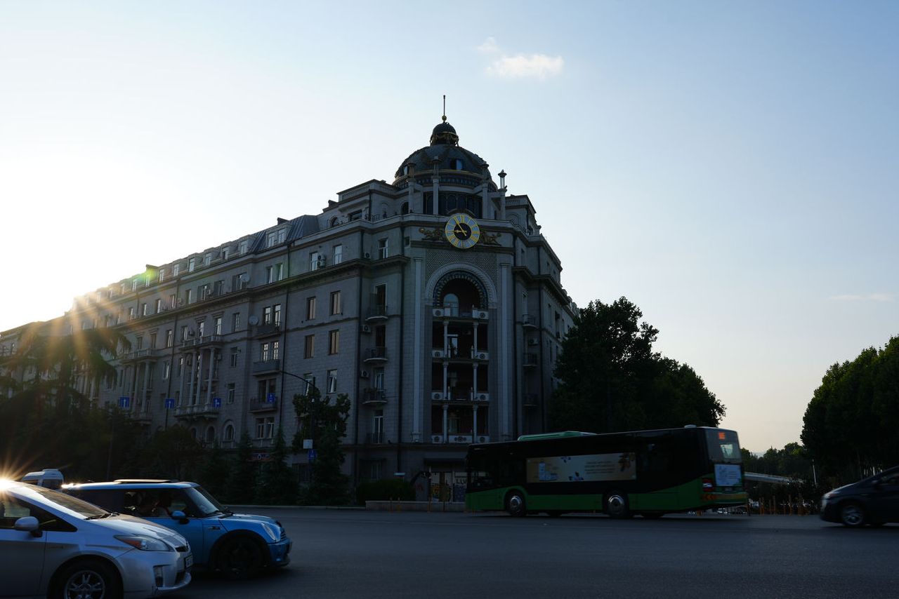 The iconic clock building on Marjanishvili Street