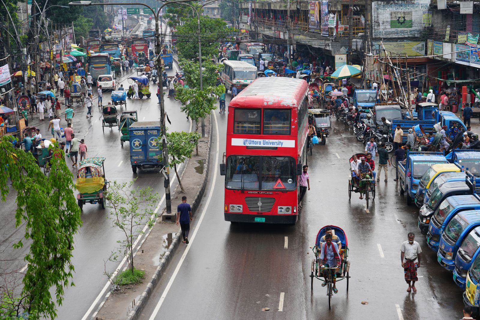 Street scene with a double-decker bus