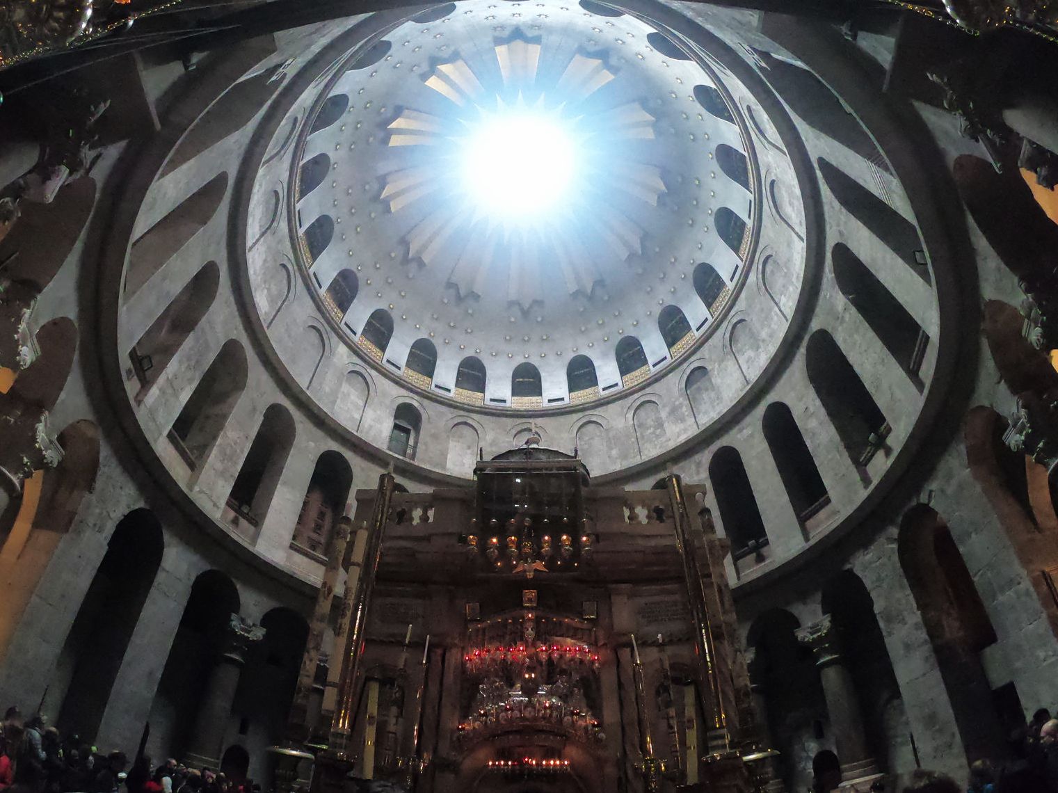 The magnificent dome of the Anastasis inside the Church of the Holy Sepulchre