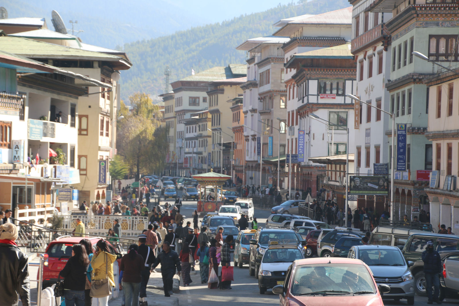 A bustling street scene on Norzin Lam