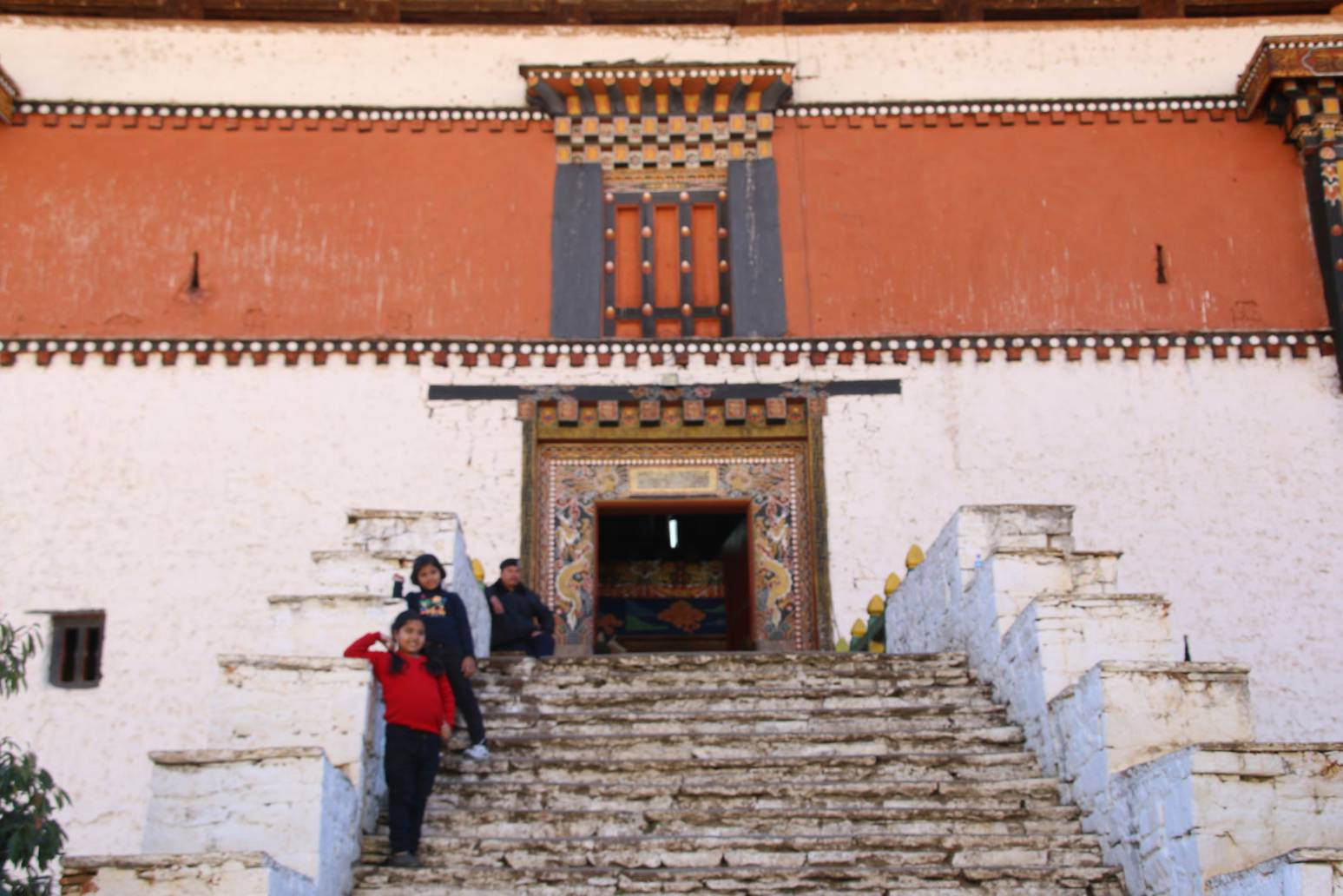 The grand stone staircase leading to the entrance of Rinpung Dzong