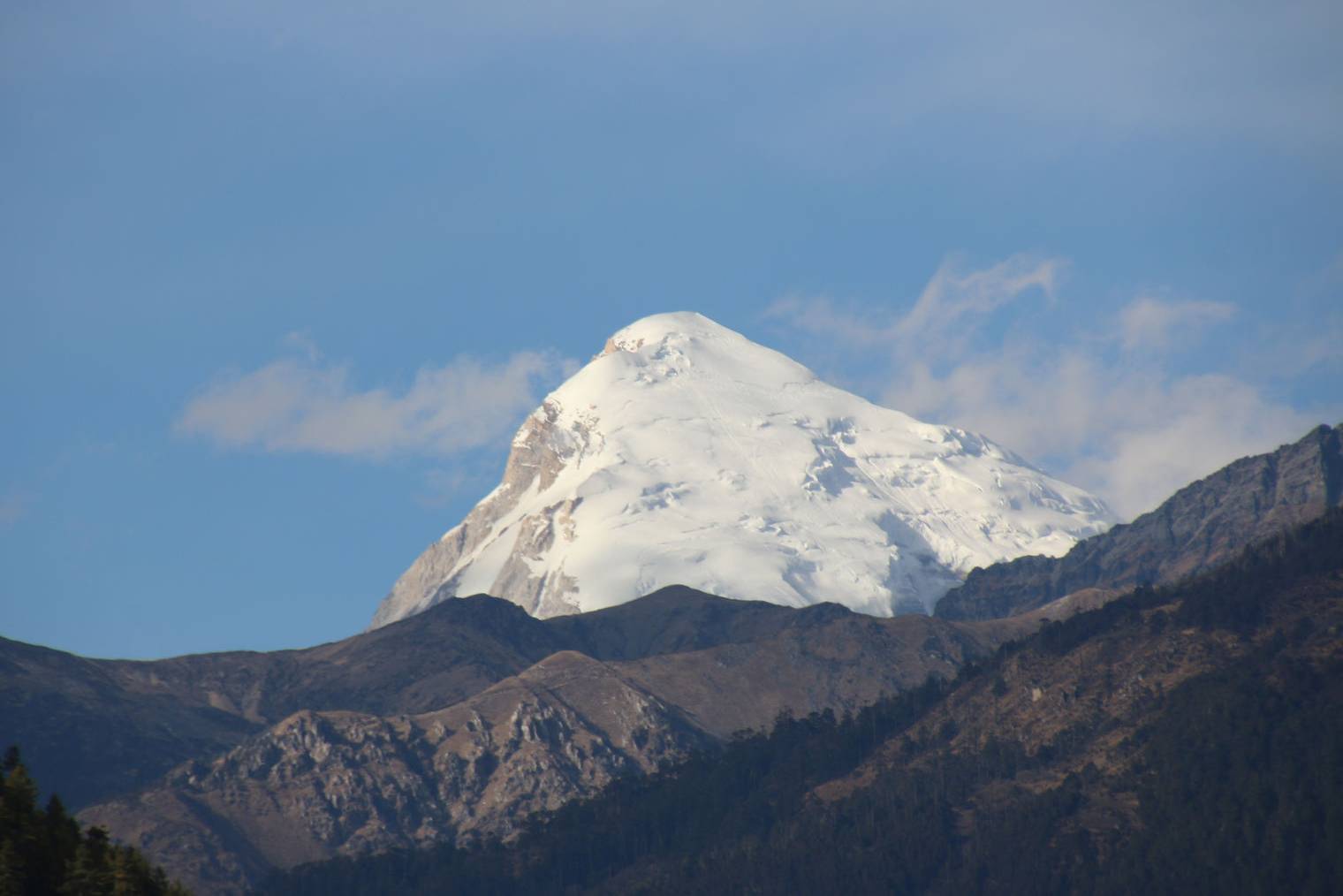 The snow-capped peak of Mount Jomolhari