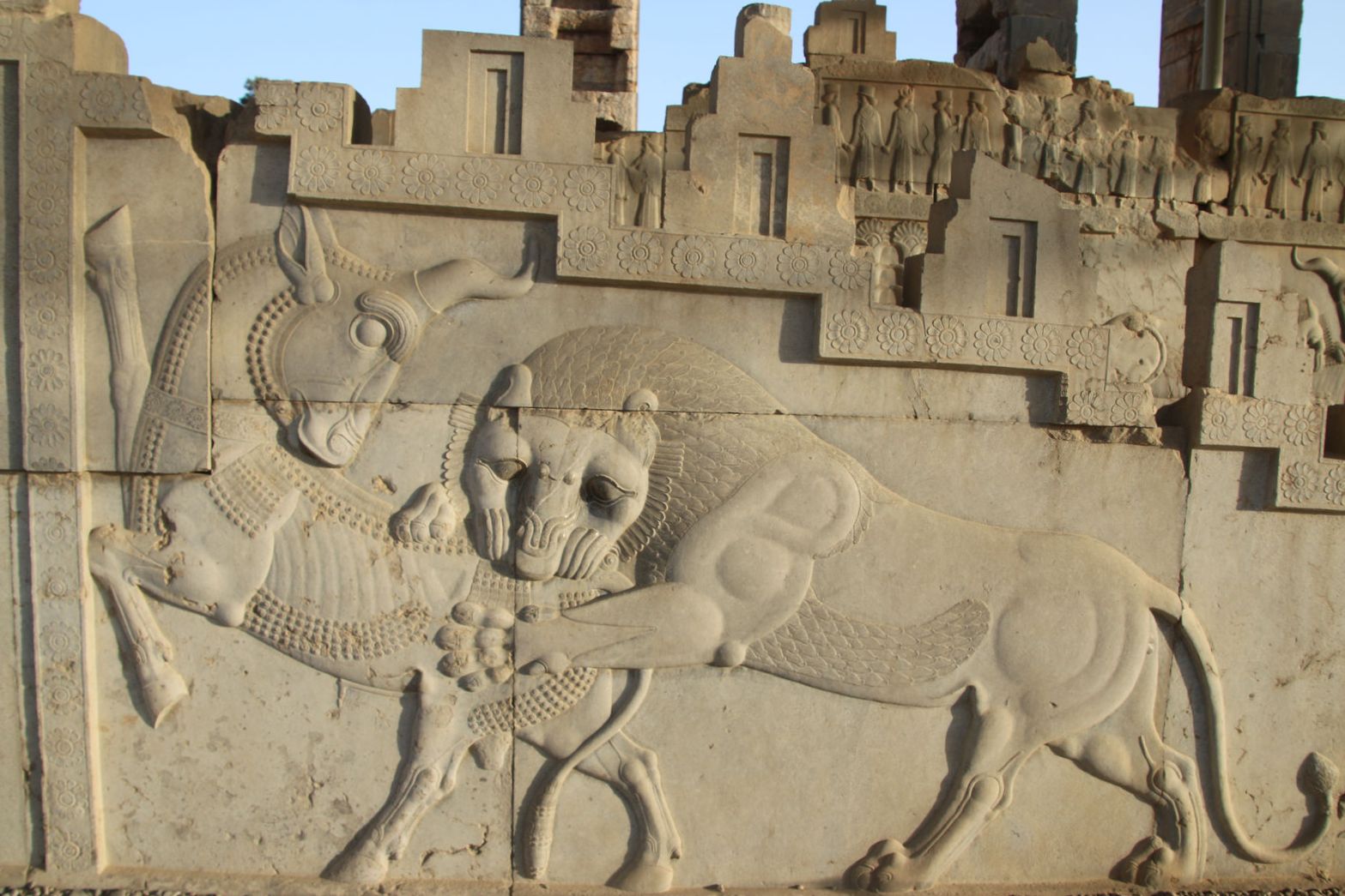 The famous bas-relief of a lion attacking a bull at Persepolis