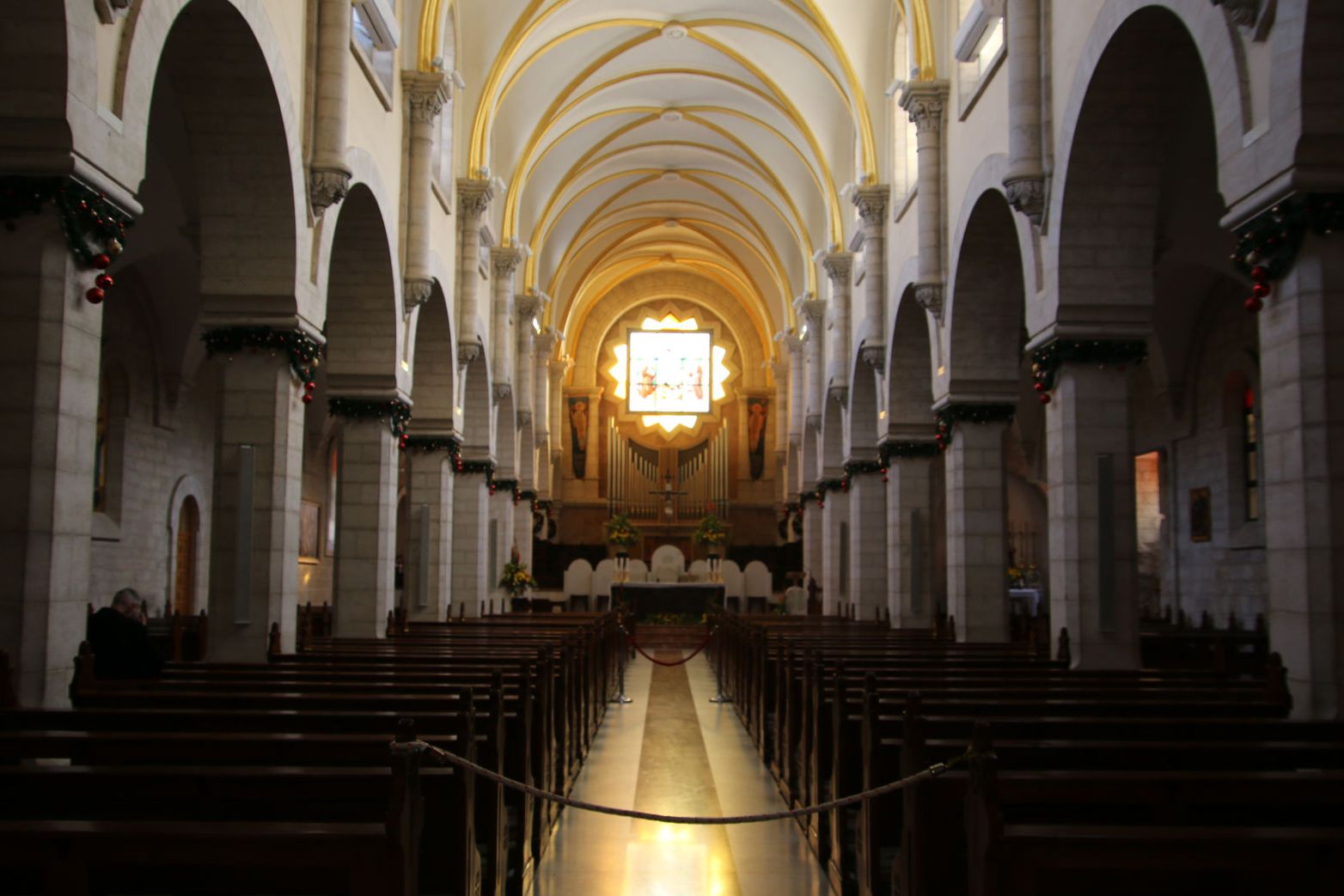 The grand nave and beautiful arches inside the Church of St. Catherine