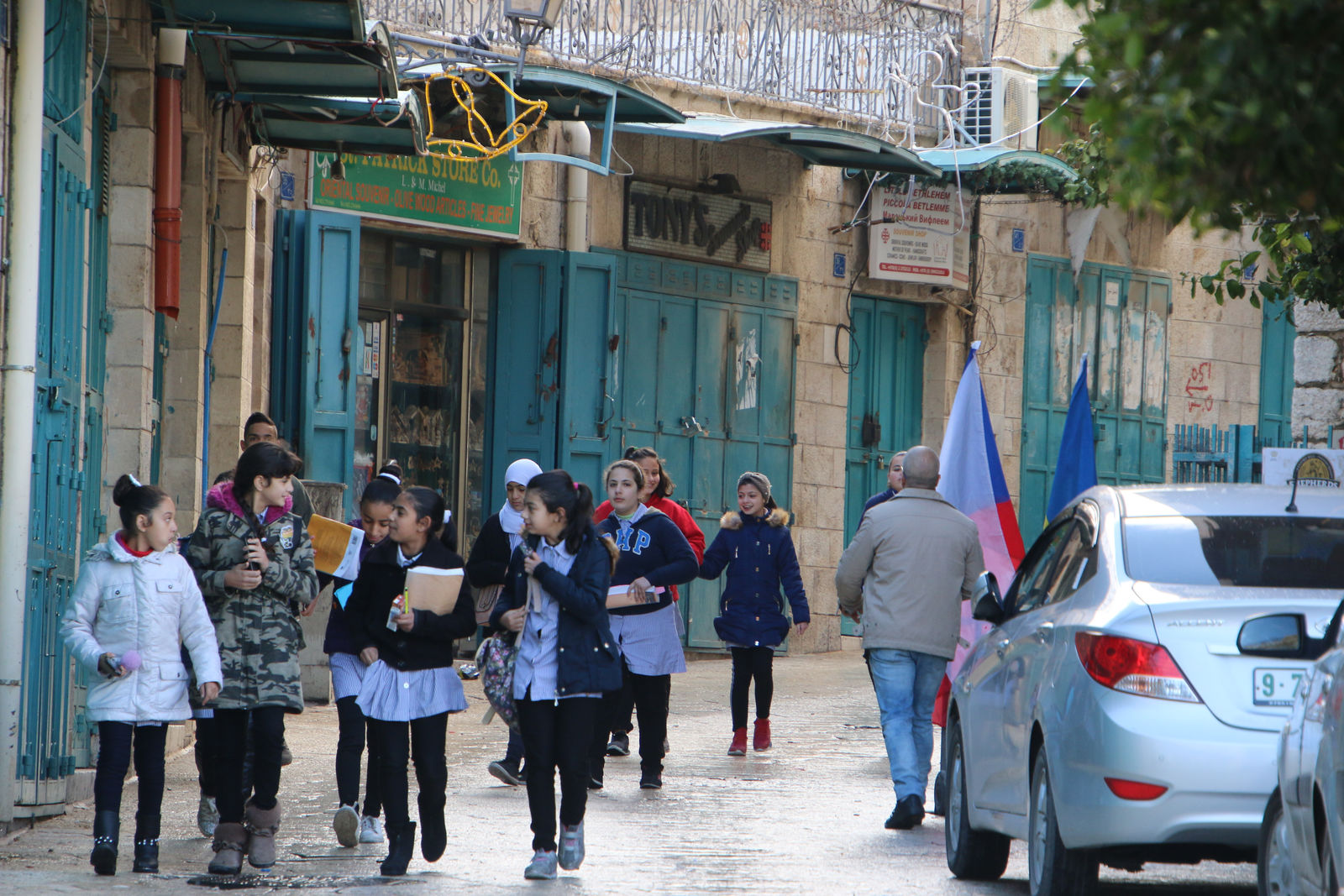 Local children walking through the historic streets of Bethlehem